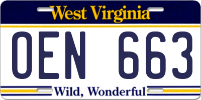 WV license plate OEN663
