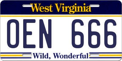 WV license plate OEN666