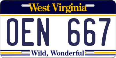 WV license plate OEN667
