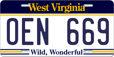 WV license plate OEN669