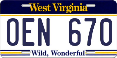WV license plate OEN670