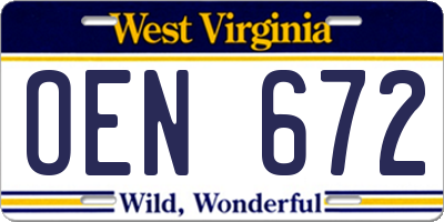 WV license plate OEN672