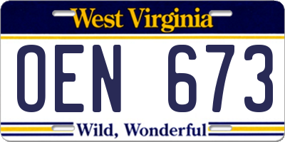WV license plate OEN673