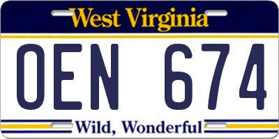 WV license plate OEN674