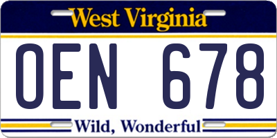WV license plate OEN678