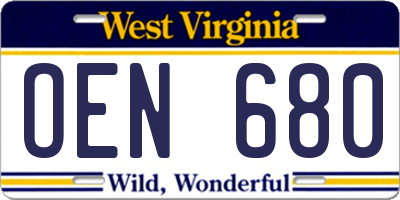 WV license plate OEN680