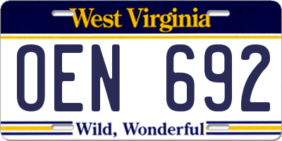 WV license plate OEN692