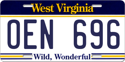 WV license plate OEN696