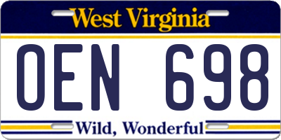 WV license plate OEN698