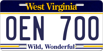 WV license plate OEN700