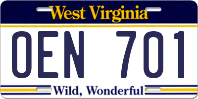 WV license plate OEN701