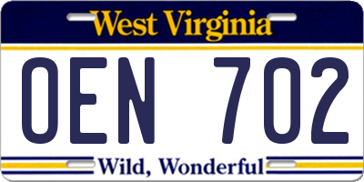 WV license plate OEN702