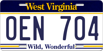 WV license plate OEN704