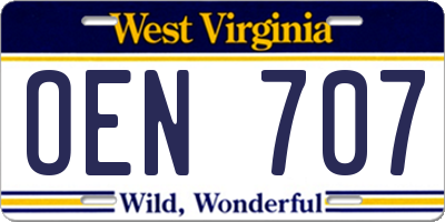 WV license plate OEN707
