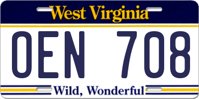 WV license plate OEN708