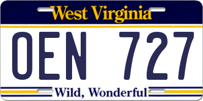 WV license plate OEN727