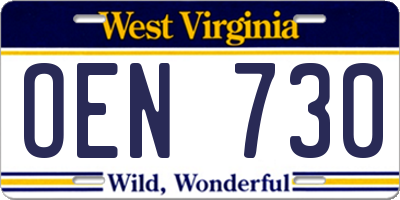WV license plate OEN730