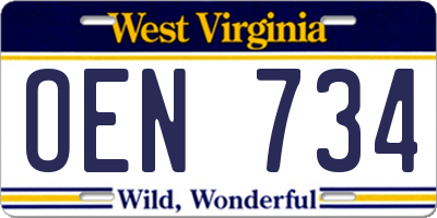 WV license plate OEN734