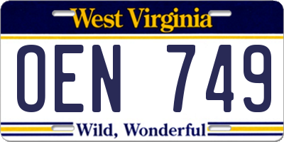 WV license plate OEN749