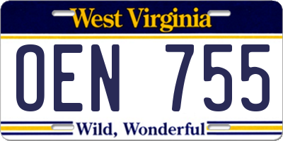 WV license plate OEN755