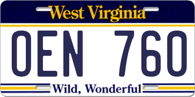 WV license plate OEN760