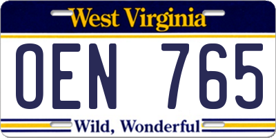 WV license plate OEN765