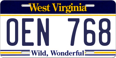 WV license plate OEN768