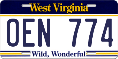 WV license plate OEN774