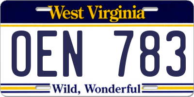 WV license plate OEN783
