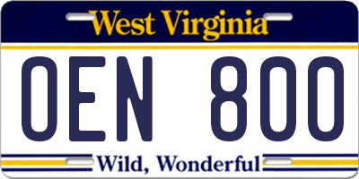 WV license plate OEN800