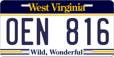 WV license plate OEN816