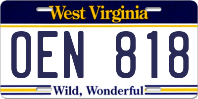 WV license plate OEN818
