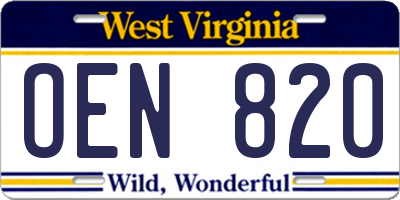 WV license plate OEN820