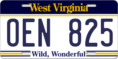 WV license plate OEN825