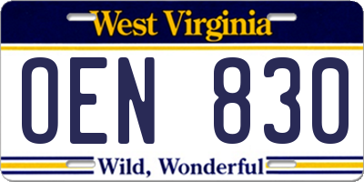 WV license plate OEN830