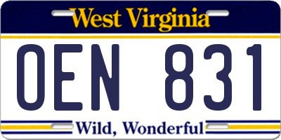 WV license plate OEN831