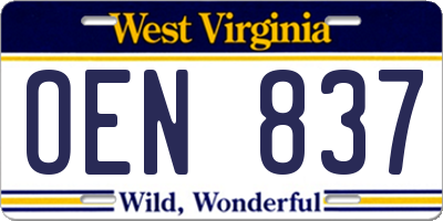 WV license plate OEN837