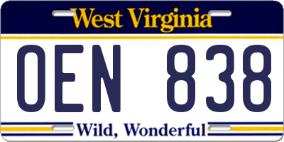 WV license plate OEN838