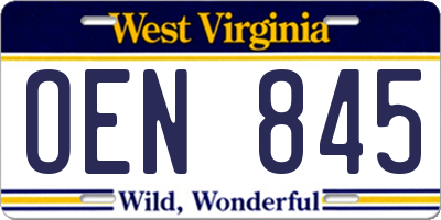 WV license plate OEN845