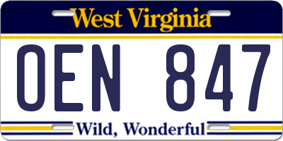 WV license plate OEN847