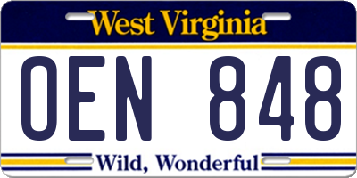 WV license plate OEN848