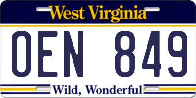 WV license plate OEN849