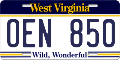 WV license plate OEN850