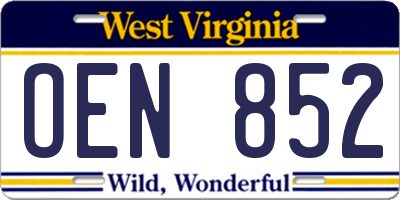 WV license plate OEN852