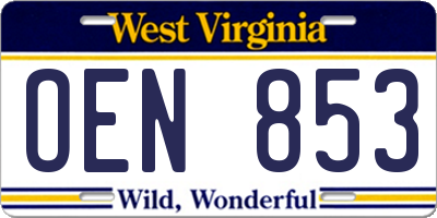 WV license plate OEN853