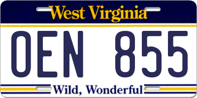 WV license plate OEN855