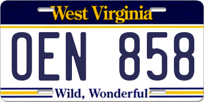 WV license plate OEN858