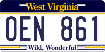 WV license plate OEN861