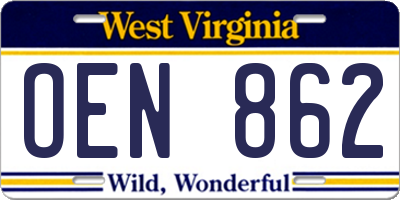WV license plate OEN862