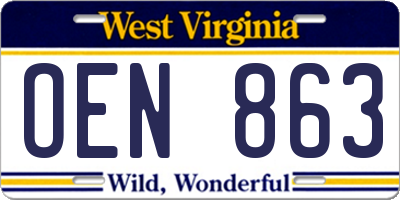 WV license plate OEN863
